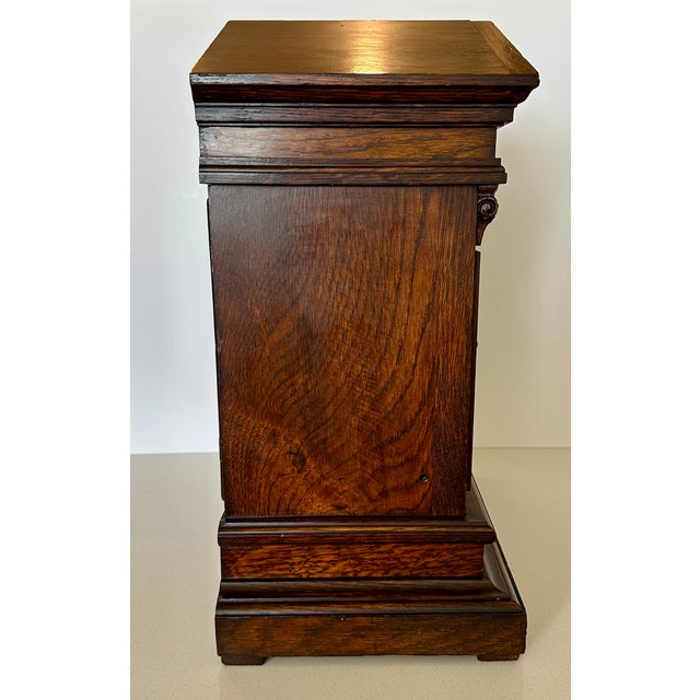 Antique Tiffany & Co. Architectural Oak Bracket Clock | English Case, German 5-Gong Movement | Circa 1900 For Sale - Image 14 of 18