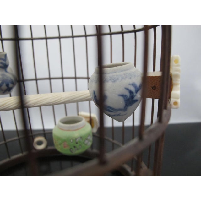 Very Sweet Chinese Wood Bird Cage Carved Tokens Pots & Porcelain Pots For Sale - Image 12 of 18
