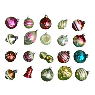 Vintage Mid Century European & Shiny Brite Christmas Ornaments - Set of 22 For Sale