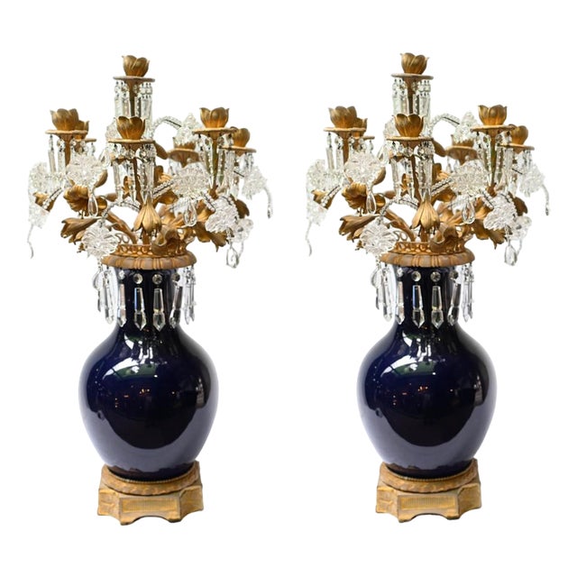 Porcelain Candelabra Vases, 1920s, Set of 2 For Sale