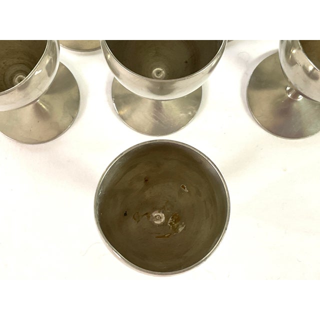 Metewa-real pewter, made in Holland-4 ounce pewter wines Mid-century modern design with a tulip shaped bowl, a slender...