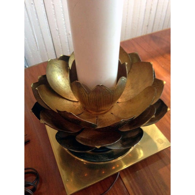 Metal A bespoken Stiffel brass lamp with a lotus design base For Sale - Image 7 of 8