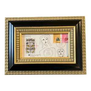 Contemporary Original Judy Henn Abstract Ink Drawing/Collage “First Day Nocturnal “ Framed
