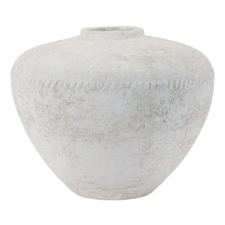 Distressed White Terra Cotta Vase 12.75"D For Sale