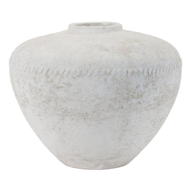 Distressed White Terra Cotta Vase 12.75"D For Sale