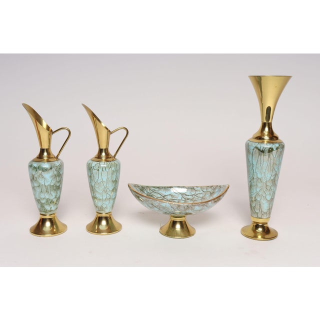 Delft Collection of Four Vintage Dutch Delftware Porcelain and Brass Vessels and Ewers For Sale - Image 4 of 18