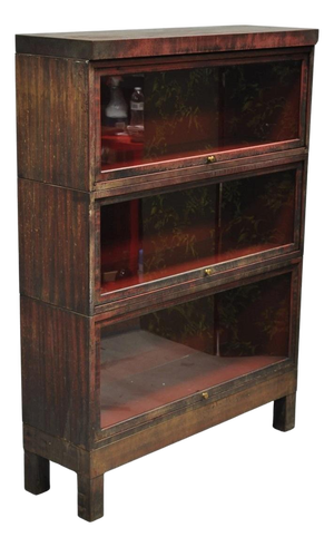 Vintage Industrial Steel Metal Faux Woodgrain Painted Stack Barrister Bookcase