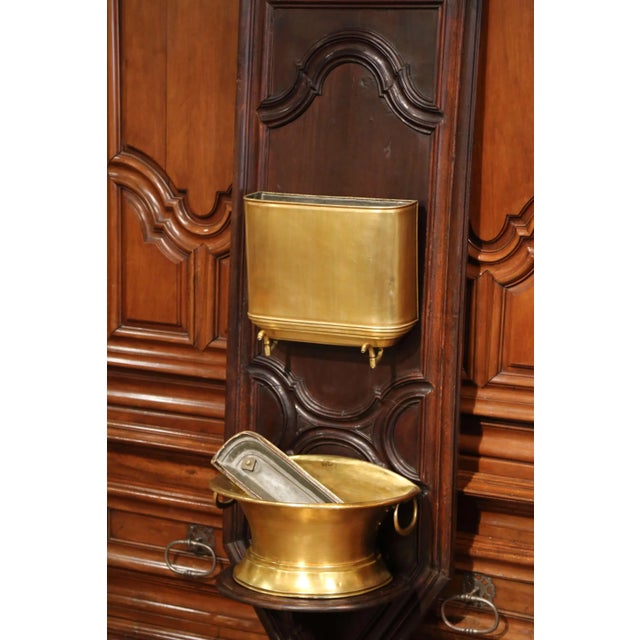 Wood 19th Century French Brass Lavabo Fountain on Carved Oak Wall Panel For Sale - Image 7 of 13