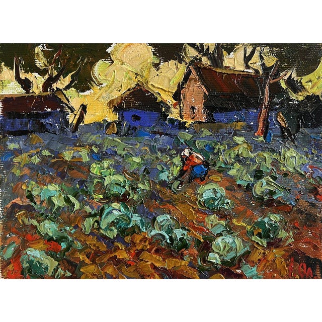 Oil Painting Cabbage Is Being Planted in the Garden Oleksiy Ivanyuk For Sale - Image 4 of 8