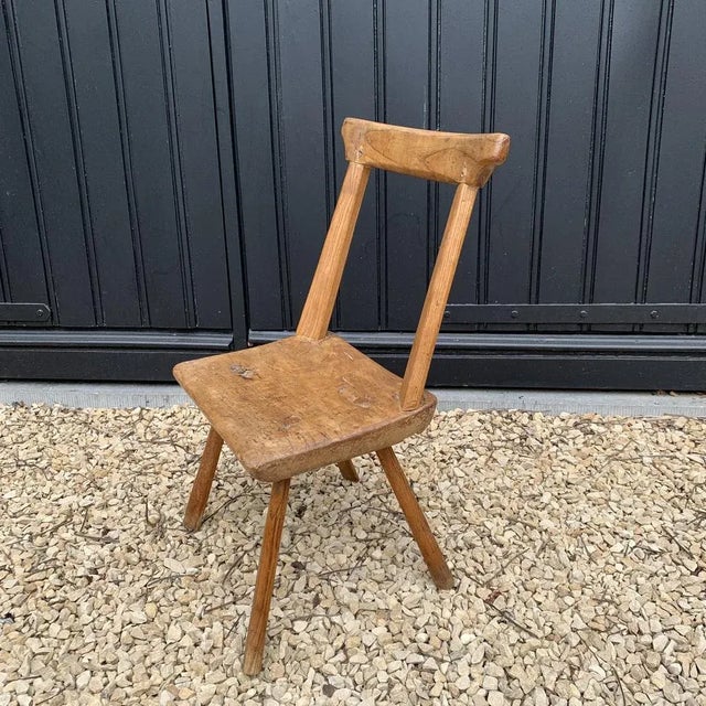 Wood Milking Stool with Backrest For Sale - Image 7 of 12