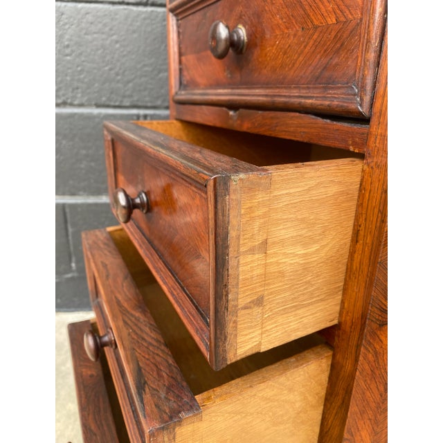 Chestnut 19th Century French Walnut Marquetry Nightstand With Marble Top and Original Casters For Sale - Image 8 of 11