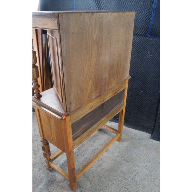 Brown Late 20th Century Jacobean Revival Quartersawn Oak Court Cupboard China Cabinet Hutch 59" For Sale - Image 8 of 13