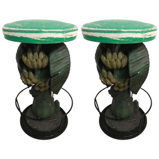 Pair of Maitland Smith Tropical Banana Tree Barstools For Sale