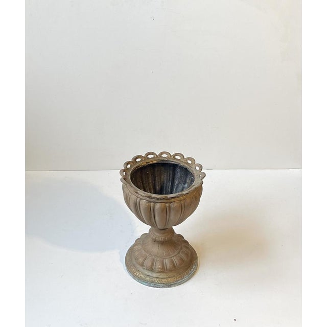 Metal Antique Italian Garden Urn or Jardiniere in Bronze For Sale - Image 7 of 9