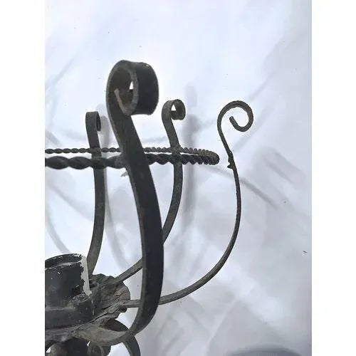 1900 - 1909 Pair of Black Forged Iron Gothic Sconces For Sale - Image 5 of 9
