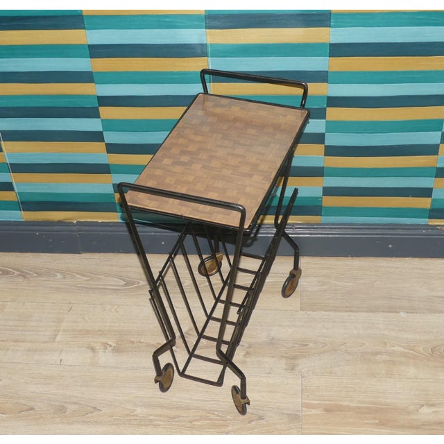 Formica String Side Table with Newspaper Rack and Wheels, 1960s For Sale - Image 10 of 10