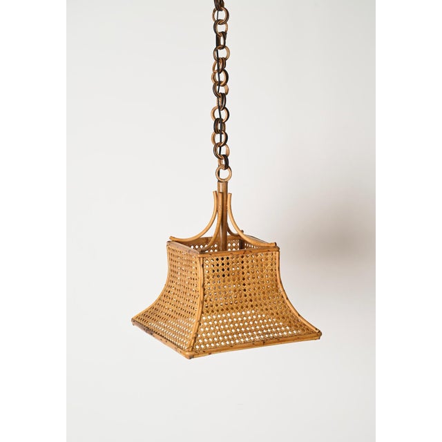 Gorgeous midcentury organic ceiling light fully made in a combination of bamboo, curved rattan and hand-woven vienna...