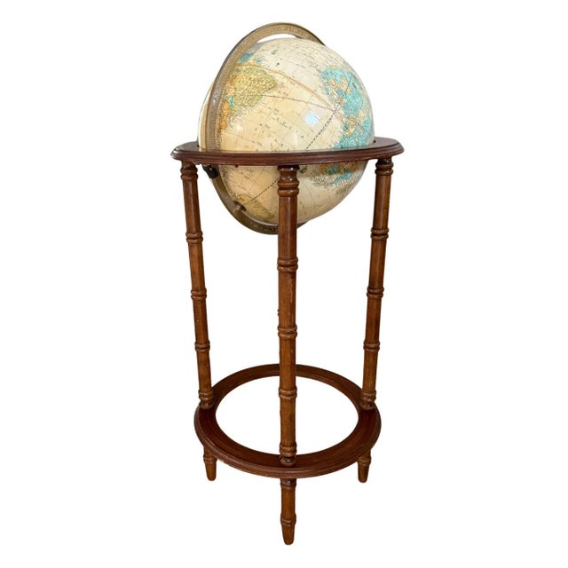 Brown Vintage Powell Floor Globe on Wooden Pedestal Stand Traditional Library Decor For Sale - Image 8 of 12