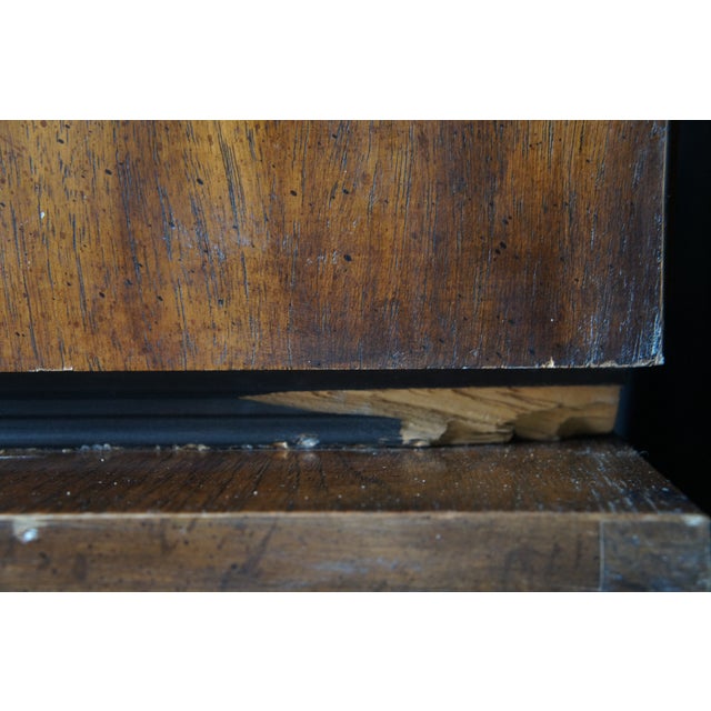 1970s Oak Chinese Chinoiserie Shou Ming Style China Display Cabinet Credenza 84" For Sale - Image 10 of 16