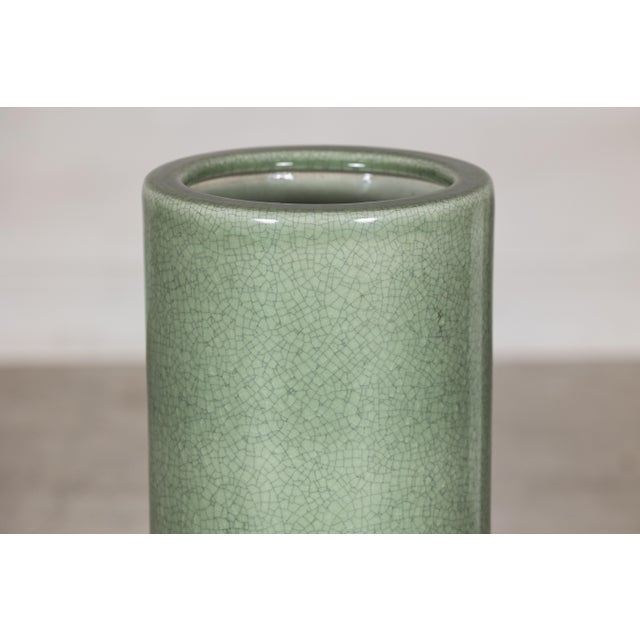 Vintage Chinese Celadon Crackle Glaze Umbrella Stand For Sale - Image 11 of 18