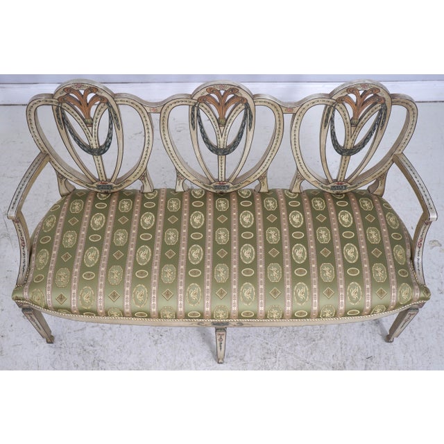 Traditional Adams Style Paint Decorated Triple Back Settee For Sale - Image 3 of 18