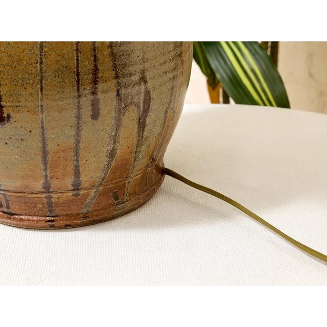 Vintage Boho Chic Drip Glaze Table Lamp With Black Shade For Sale - Image 11 of 11