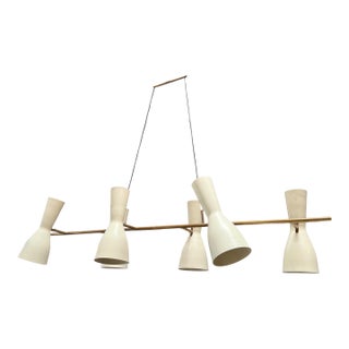 Stilnovo Diabolo Chandelier in Brass and Cream Enamel. Italy, 1950s For Sale