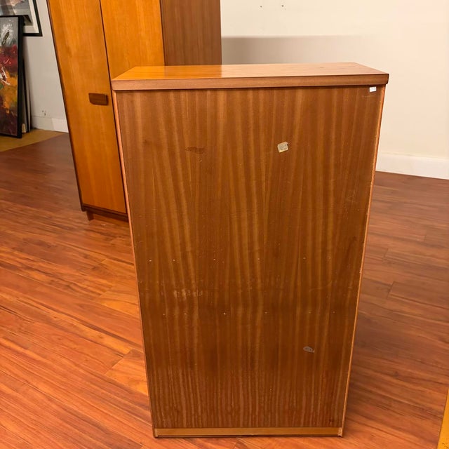 Brown Small Teak Glass Door Display Cabinet For Sale - Image 8 of 9