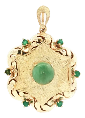 Mid 20th Century 14k Yellow Gold Locket With Nephrite Jade and Green Onyx
