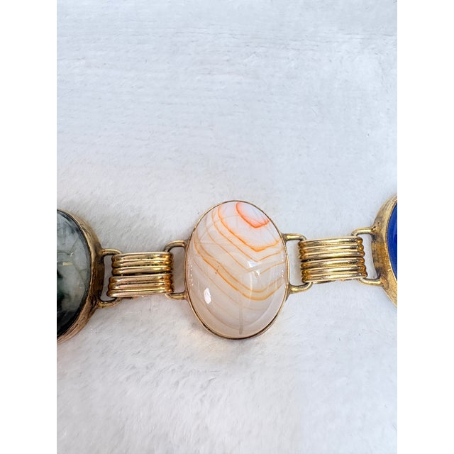 Mid‑Century Carved Semi-Precious Gemstone Scarab Bracelet • 12k Gf Clasp • Egyptian Revival For Sale In Salt Lake City - Image 6 of 13