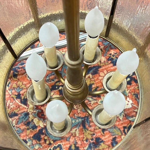 Vintage Brass six lighLantern in English Regency Georgian American Federal Style For Sale - Image 11 of 12