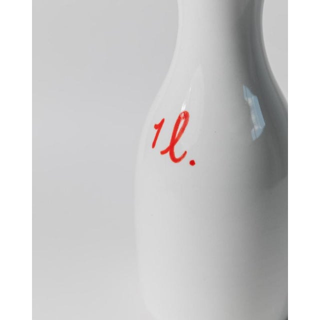 Italian Handmade White Ceramic Jug with Red Rim and Details, 1970s For Sale - Image 3 of 11