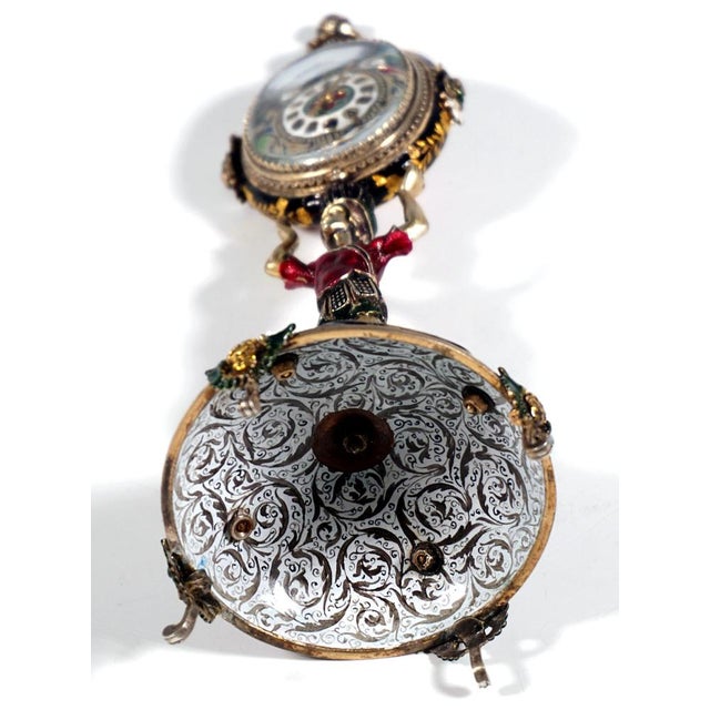 Viennese Silver Enamel Table Clock, 1880 For Sale - Image 10 of 11