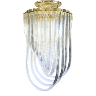 Vintage 1980's Lucite and Brass Ribbon Chandelier For Sale