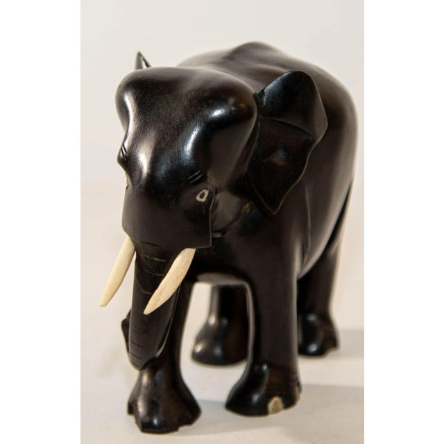 Anglo Indian Elephant Ebony Wood Hand Carved Sculpture For Sale In Palm Springs - Image 6 of 13