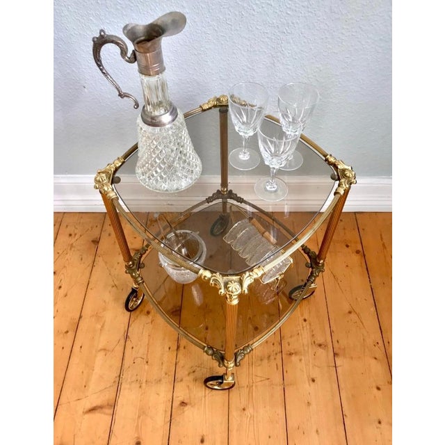 Vintage Art Deco Italian Brass Serving Cart For Sale - Image 4 of 8