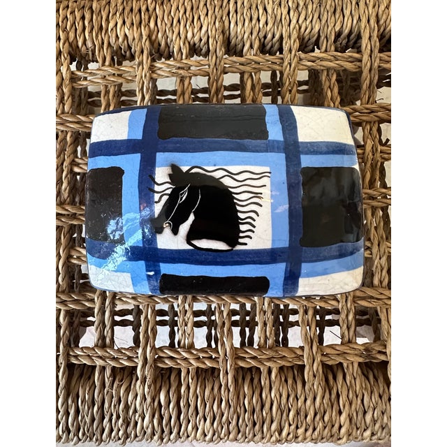 Fabulous Ceramic Box Featuring A Stylized Horsehead On a Mondrian Colorblock Base. Aldo Londi Bitossi Mid-Century Piece....