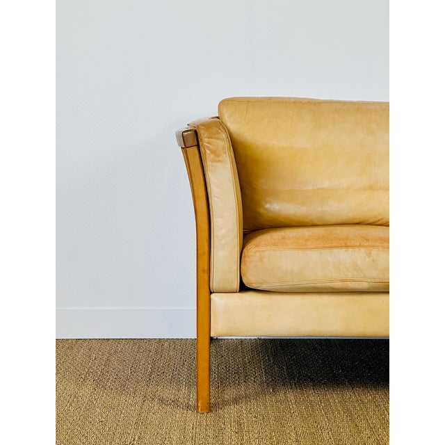 Vintage Scandinavian Sofa in Beige Leather and Wood from Stouby, 1960s For Sale - Image 14 of 18