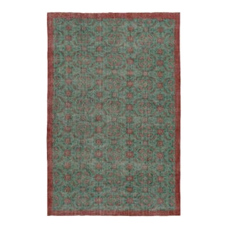 Vintage Distressed Rug With Teal and Red Floral Patterns - Rug & Kilim For Sale