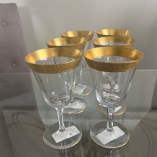 Tiffin Franciscan Minton Clear Water Goblets 6 5/8” Tall. Gold Trim. Please see all photos for minor details. Other than...