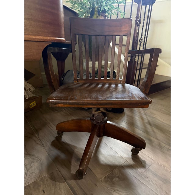 1940s Mid Century Modern Vintage/Antique Oak Swivel-Tilt Office Armchair With a Seng Company (Chicago) Spring/Tilt Mechanism 1940’s For Sale - Image 5 of 5