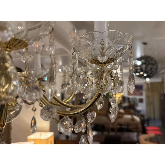 Vintage Brass + Crystal Chandelier For Sale - Image 10 of 14