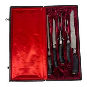 Vintage Antler Horn, Sterling Joints and Stainless C. Klauberg and Brothers 5 Piece Carving Set