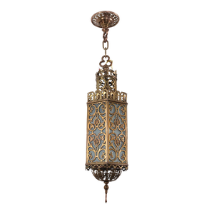 Mid 20th Century Oscar Bach Style Cast Bronze Frosted Glass Pendant Light