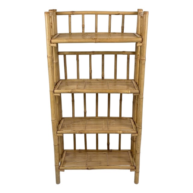 Vintage Mid-Century 4-Tier Bamboo Folding Etagere Bookshelf For Sale