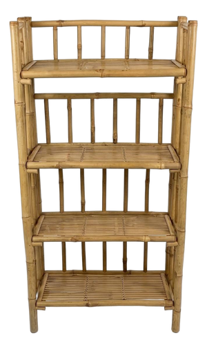 Vintage Mid-Century 4-Tier Bamboo Folding Etagere Bookshelf
