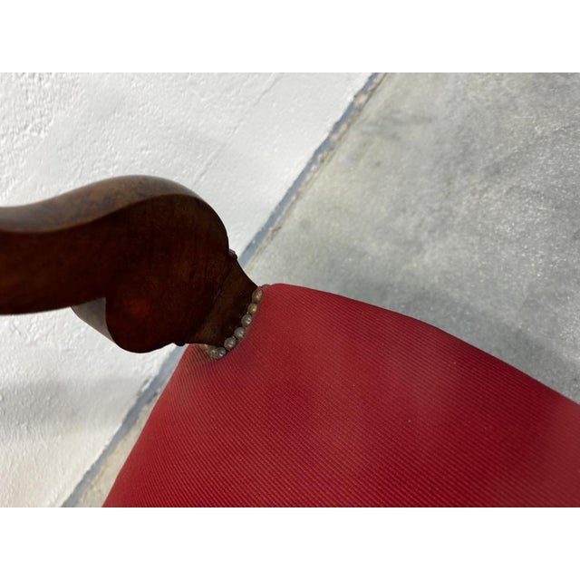 Louis-Philippe Style Office Chair in Walnut and Red Fabric, 1890s For Sale - Image 9 of 12