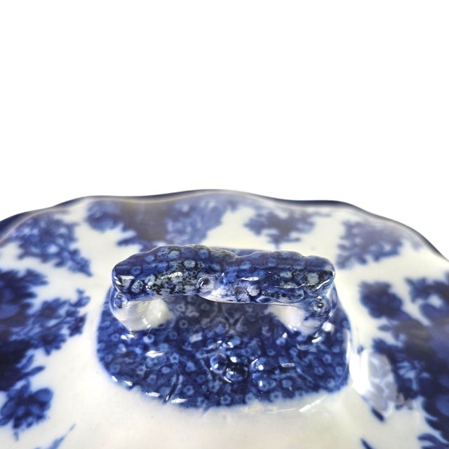 Antique W. Adams Fairy Villas Flow Blue Covered Serving Dish 13.5" For Sale - Image 4 of 15