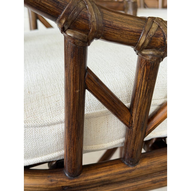 Wood Vintage McGuire M-74 “Arrow Back” Rattan Dining Arm Chairs by Elinor McGuire, Set of Six For Sale - Image 7 of 12