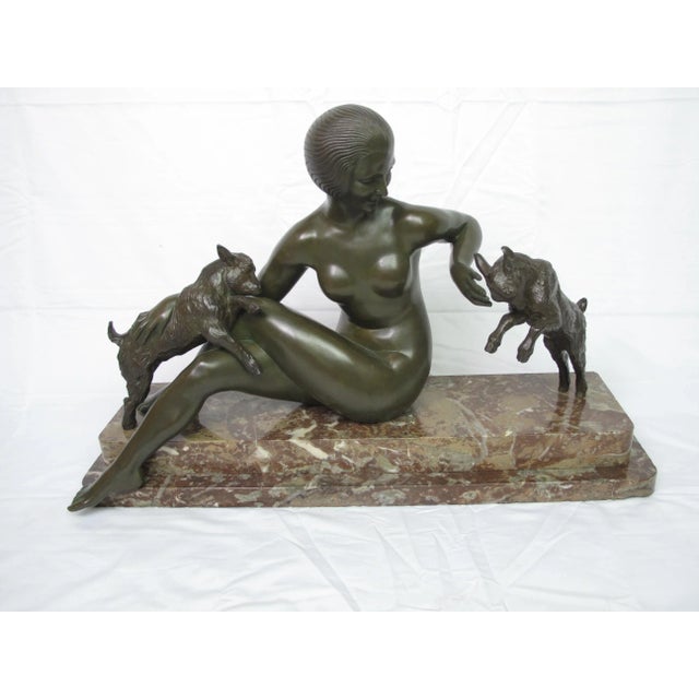 Late 19th Century Antique Maurice Guiraud Riviere Nymphe Et Chevreaux Nude Woman With Goats Bronze Sculpture For Sale - Image 13 of 13